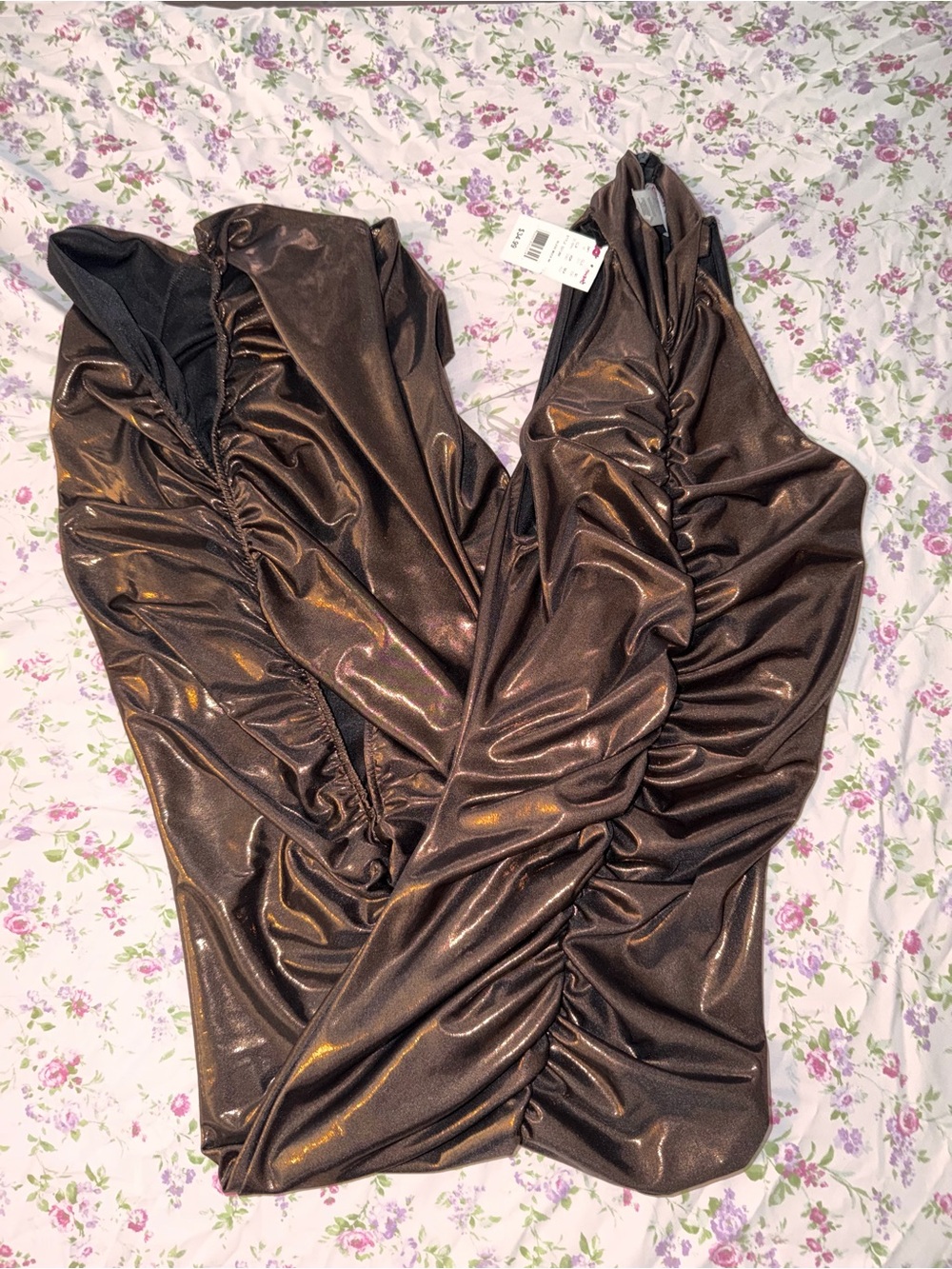 Shimmery Brown Ruched Dress Top